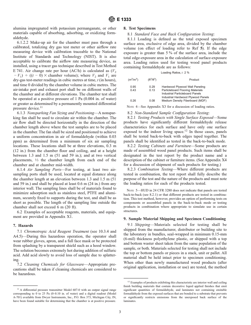 ASTM E1333-96 - Standard Test Method for Determining Formaldehyde Concentrations in Air and Emission Rates from Wood Products Using a Large Chamber