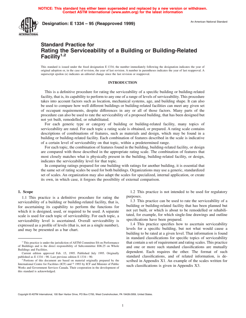 ASTM E1334-95(1999) - Standard Practice for Rating the Serviceability of a Building or Building-Related Facility