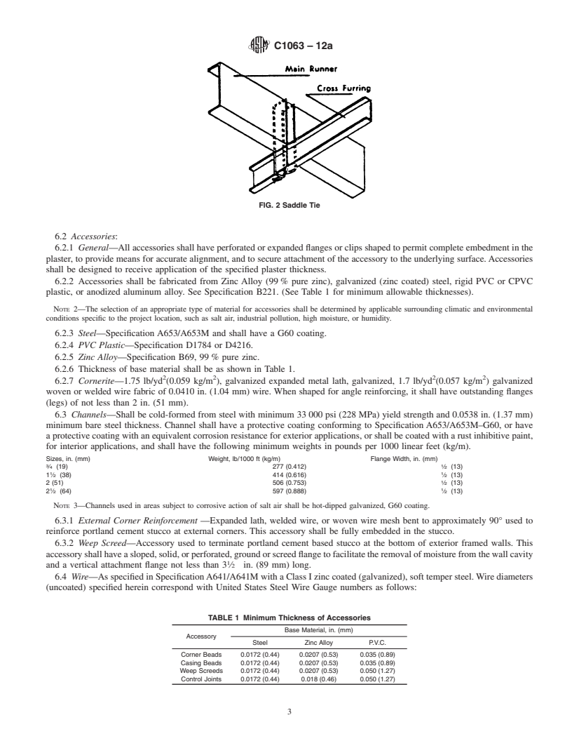 REDLINE ASTM C1063-12a - Standard Specification for Installation of Lathing and Furring to Receive Interior and Exterior Portland Cement-Based Plaster