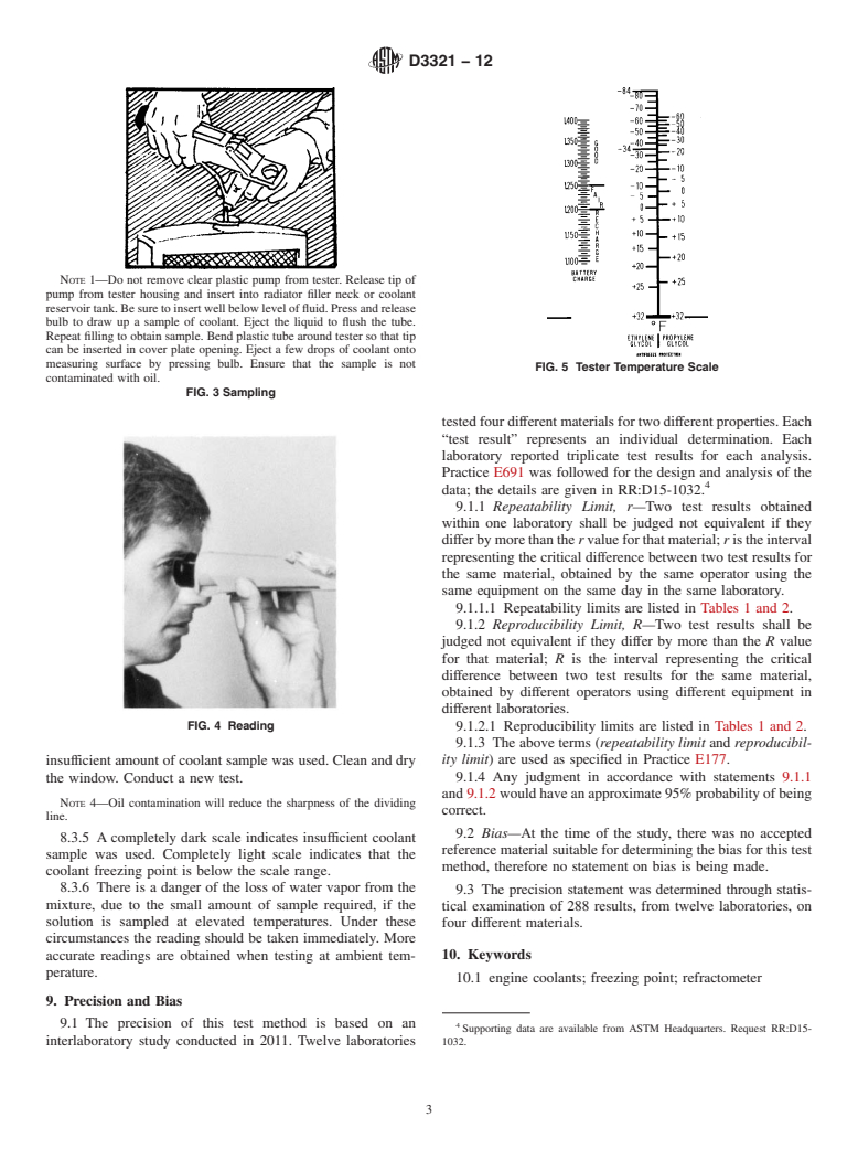 ASTM D3321-12 - Standard Test Method for Use of the Refractometer for Field Test Determination of the Freezing Point of Aqueous Engine Coolants