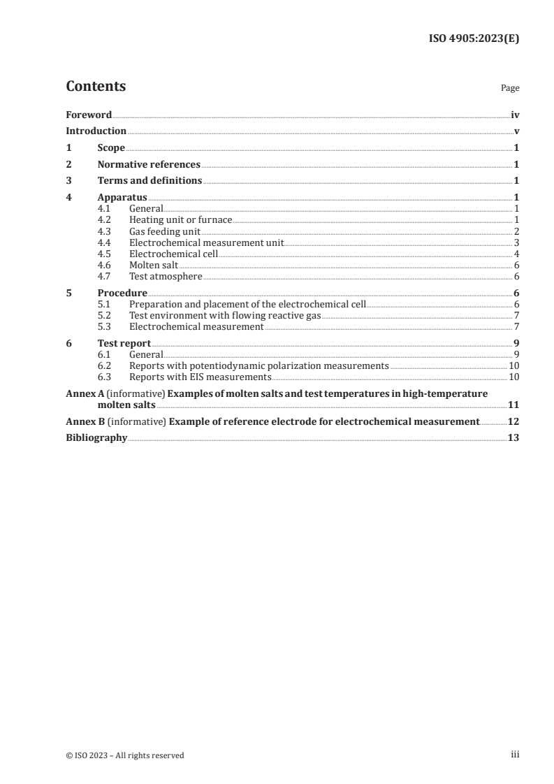 ISO 4905:2023 - Corrosion of metals and alloys — Electrochemical test methods for high-temperature corrosion testing of metallic materials in molten salts
Released:2/9/2023