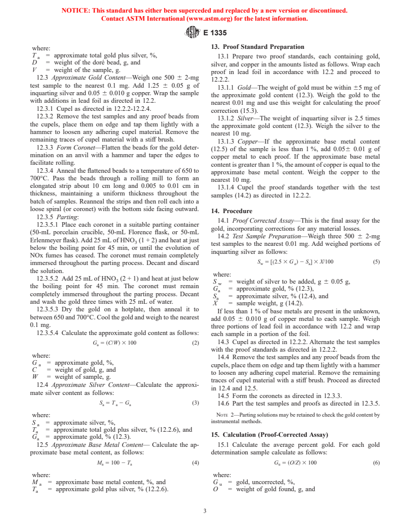 ASTM E1335-96(2000)e1 - Standard Test Methods for Determination of Gold in Bullion by Cupellation