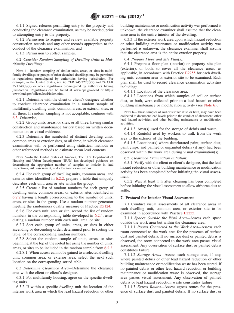 ASTM E2271-05a(2012)e1 - Standard Practice for Clearance Examinations Following Lead Hazard Reduction Activities in Dwellings, and in Other Child-Occupied Facilities