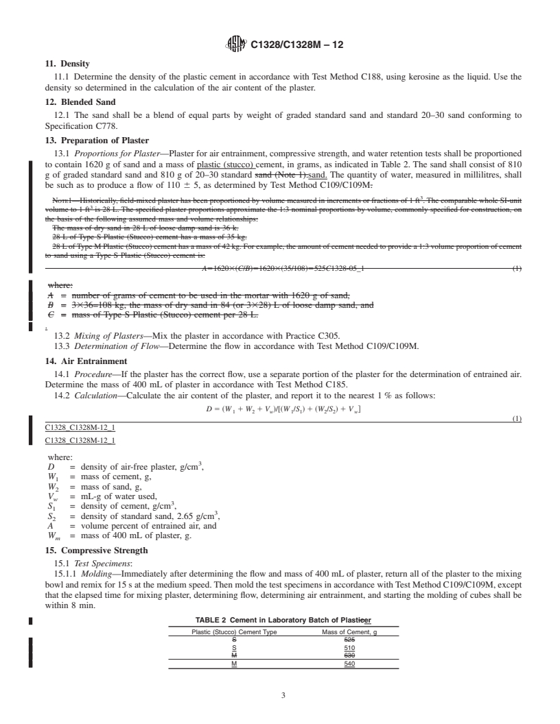 REDLINE ASTM C1328/C1328M-12 - Standard Specification for  Plastic (Stucco) Cement