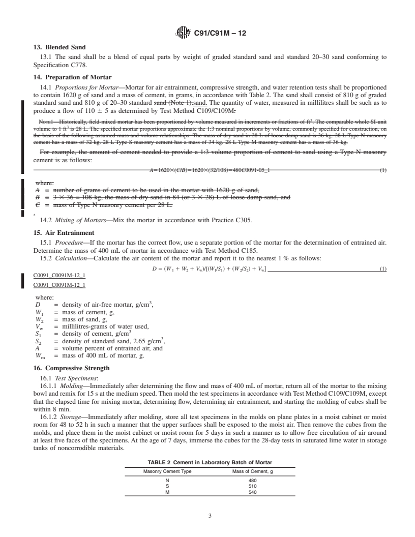 REDLINE ASTM C91/C91M-12 - Standard Specification for  Masonry Cement