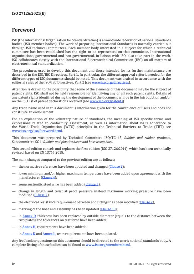 ISO 27126:2021 ISO 27126:2021 - Thermoplastic multi-layer (non-vulcanized) hoses and hose assemblies for the transfer of hydrocarbons, solvents and chemicals -- Specification - Page 4 preview