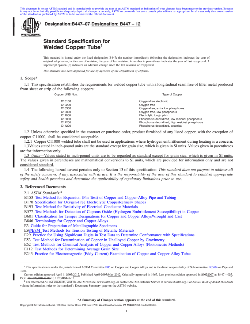 REDLINE ASTM B447-12 - Standard Specification for  Welded Copper Tube