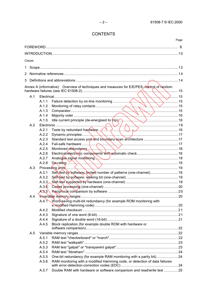 IEC 61508-7:2000 IEC 61508-7:2000 - Functional safety of electrical/electronic/programmable electronic safety-related systems - Part 7: Overview of techniques and measures (see <a href="http://www.iec.ch/61508">www.iec.ch/61508</a>)
Released:3/16/2000
Isbn:2831851513 - Page 4 preview