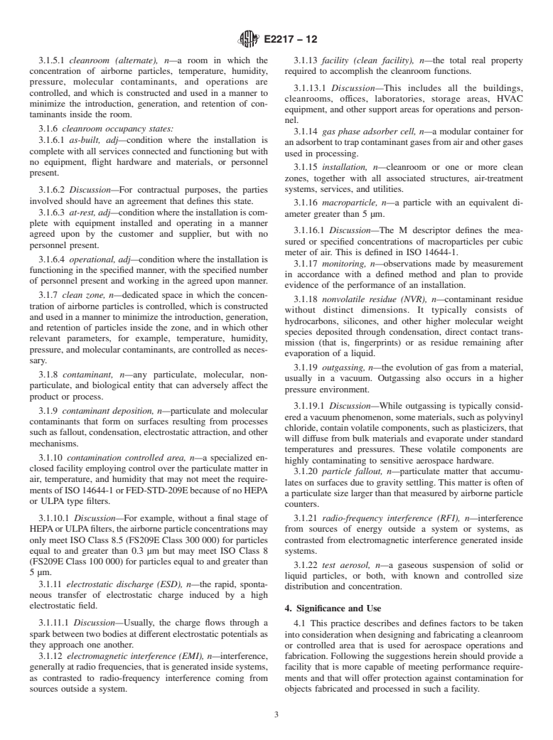 ASTM E2217-12 - Standard Practice for Design and Construction of Aerospace Cleanrooms and Contamination Controlled Areas