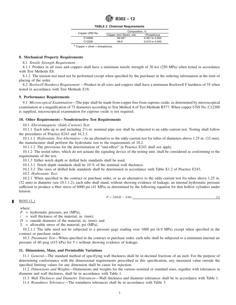 REDLINE ASTM B302-12 - Standard Specification for Threadless Copper Pipe, Standard Sizes