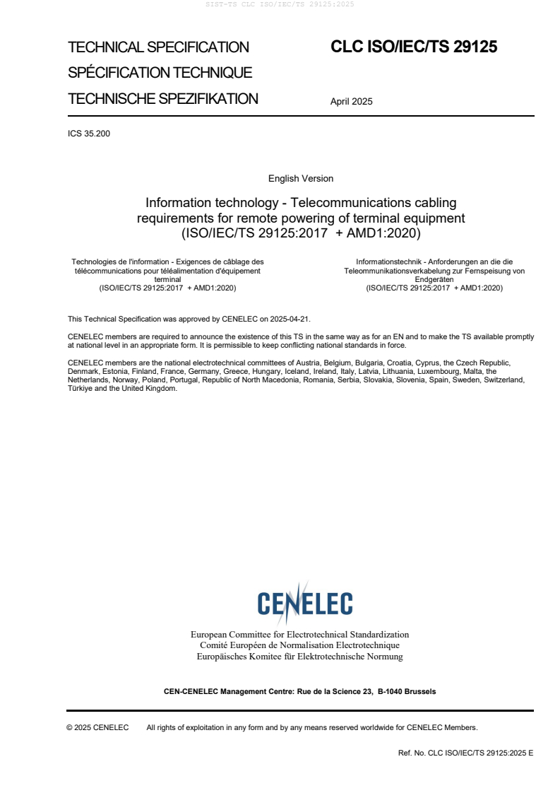 TS CLC ISO/IEC/TS 29125:2025 - BARVE