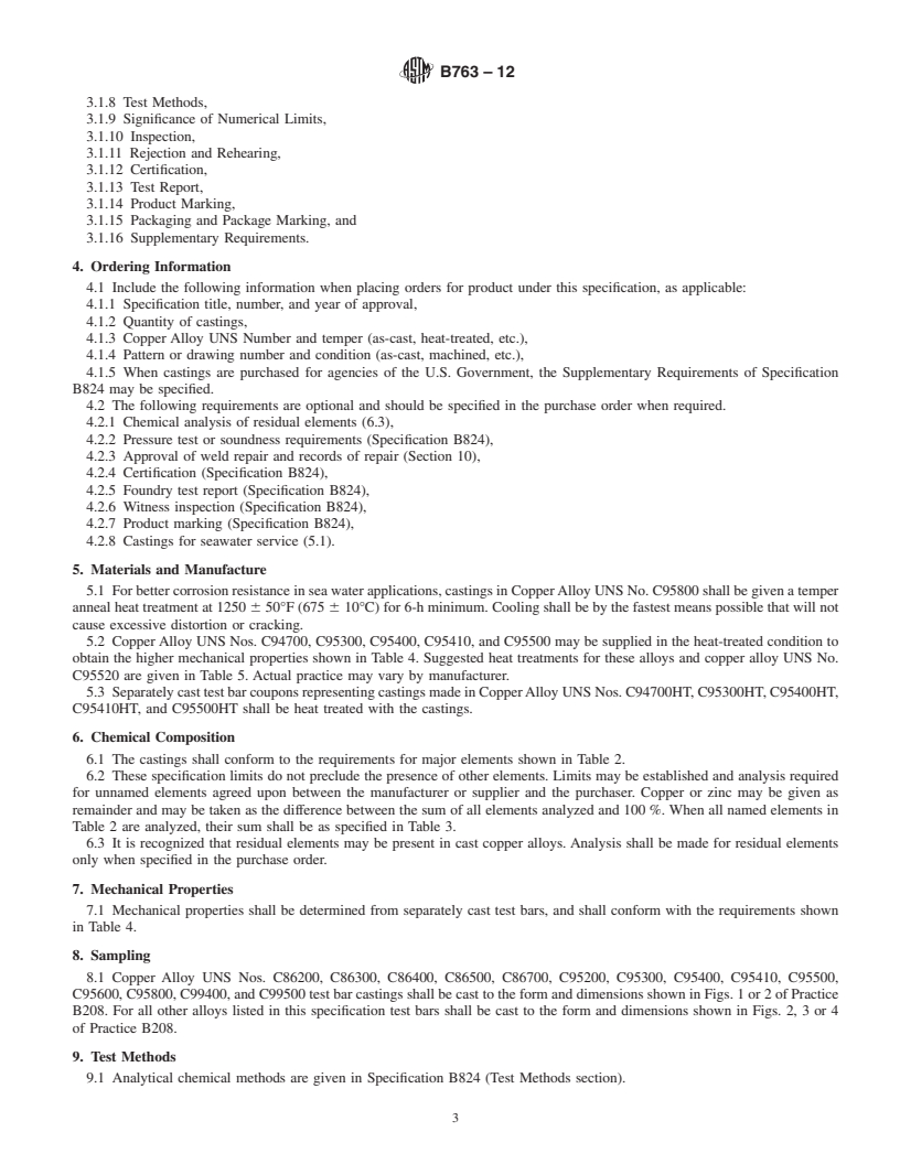 REDLINE ASTM B763-12 - Standard Specification for Copper Alloy Sand Castings for Valve Applications