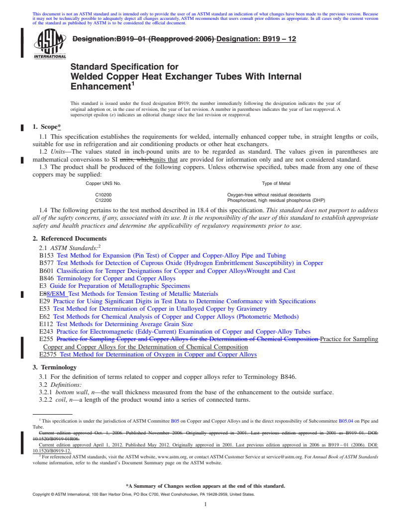 REDLINE ASTM B919-12 - Standard Specification for Welded Copper Heat Exchanger Tubes With Internal Enhancement