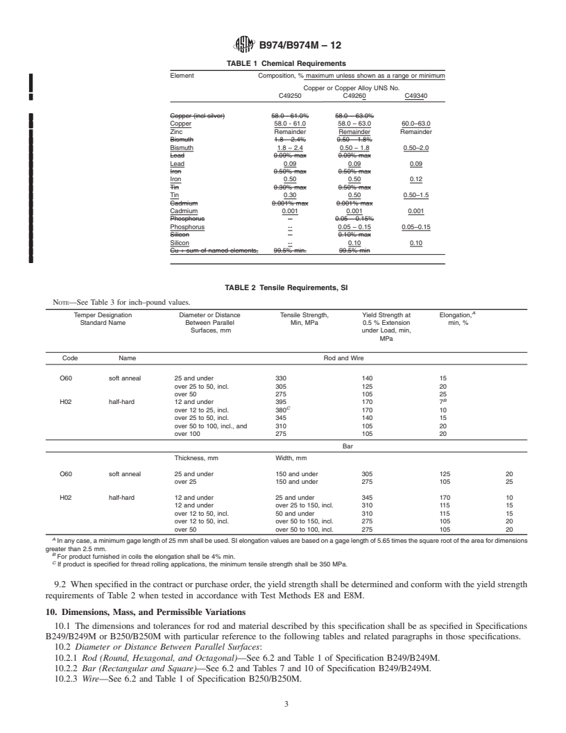 REDLINE ASTM B974/B974M-12 - Standard Specification for Free-Cutting Bismuth Brass Rod, Bar and Wire