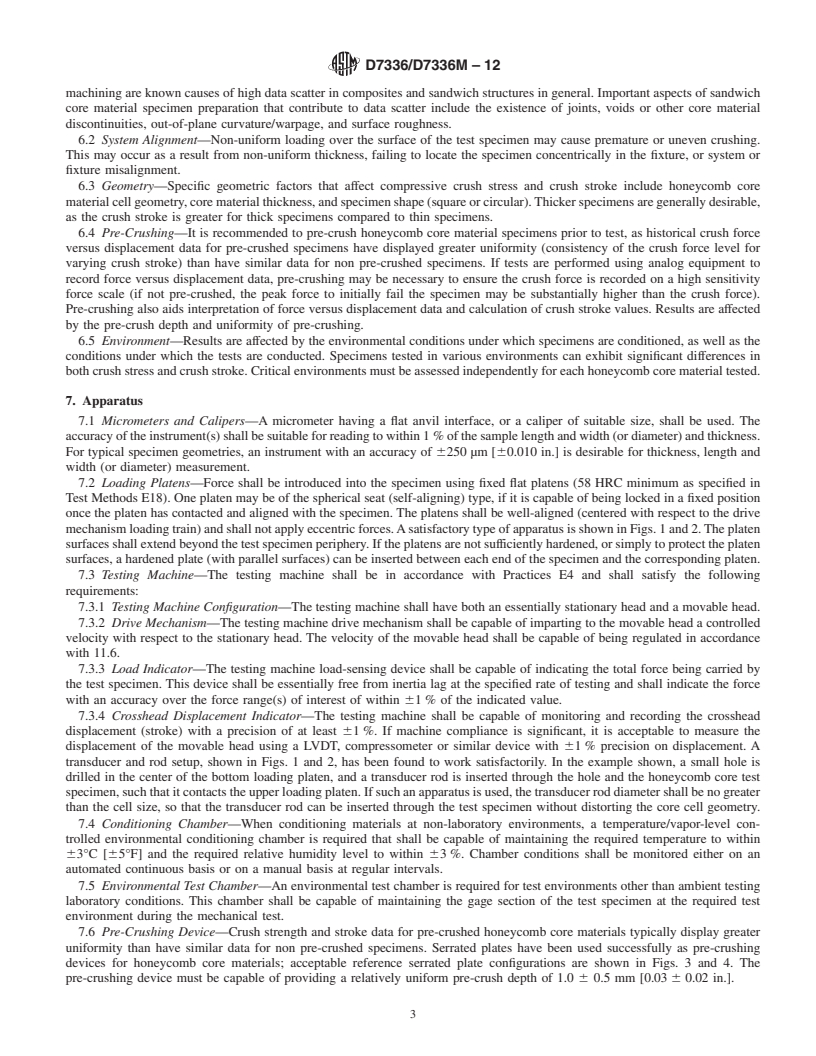 REDLINE ASTM D7336/D7336M-12 - Standard Test Method for Static Energy Absorption Properties of Honeycomb Sandwich Core Materials