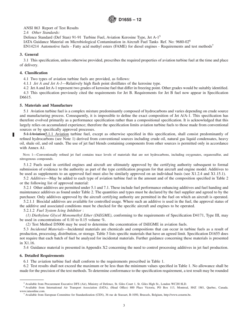 REDLINE ASTM D1655-12 - Standard Specification for Aviation Turbine Fuels