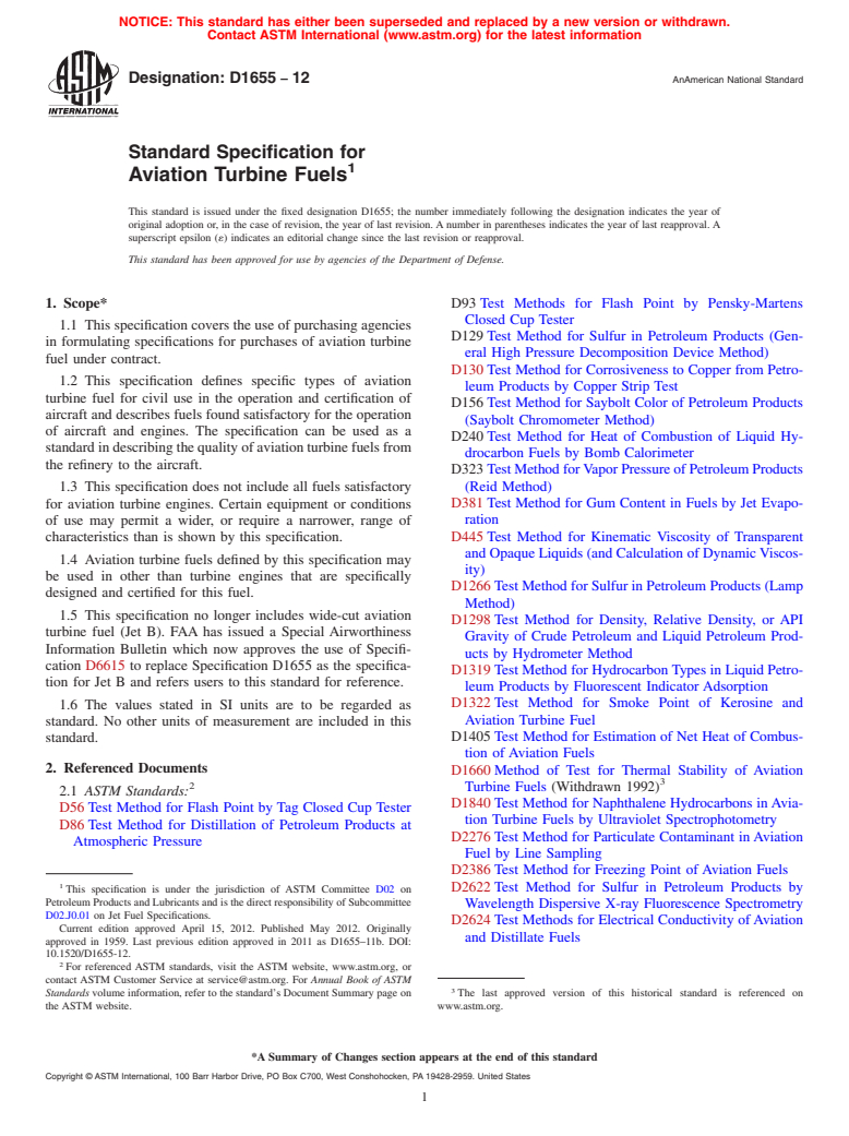 ASTM D1655-12 - Standard Specification for Aviation Turbine Fuels