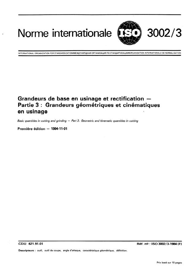 ISO 3002-3:1984 ISO 3002-3:1984 - Grandeurs de base en usinage et rectification - Page 1 preview
