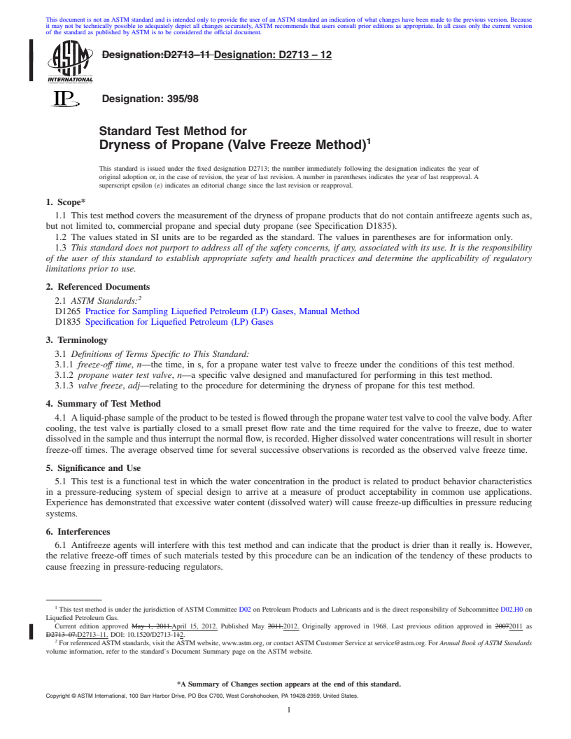 REDLINE ASTM D2713-12 - Standard Test Method for Dryness of Propane (Valve Freeze Method)