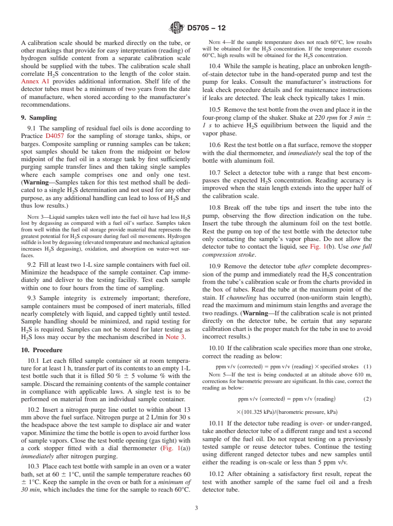 ASTM D5705-12 - Standard Test Method for Measurement of Hydrogen Sulfide in the Vapor Phase Above Residual Fuel Oils