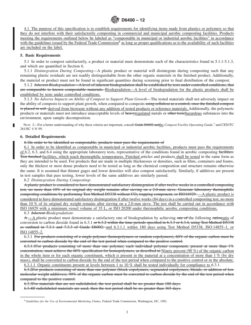 REDLINE ASTM D6400-12 - Standard Specification for  Labeling of Plastics Designed to be Aerobically Composted in Municipal or Industrial Facilities