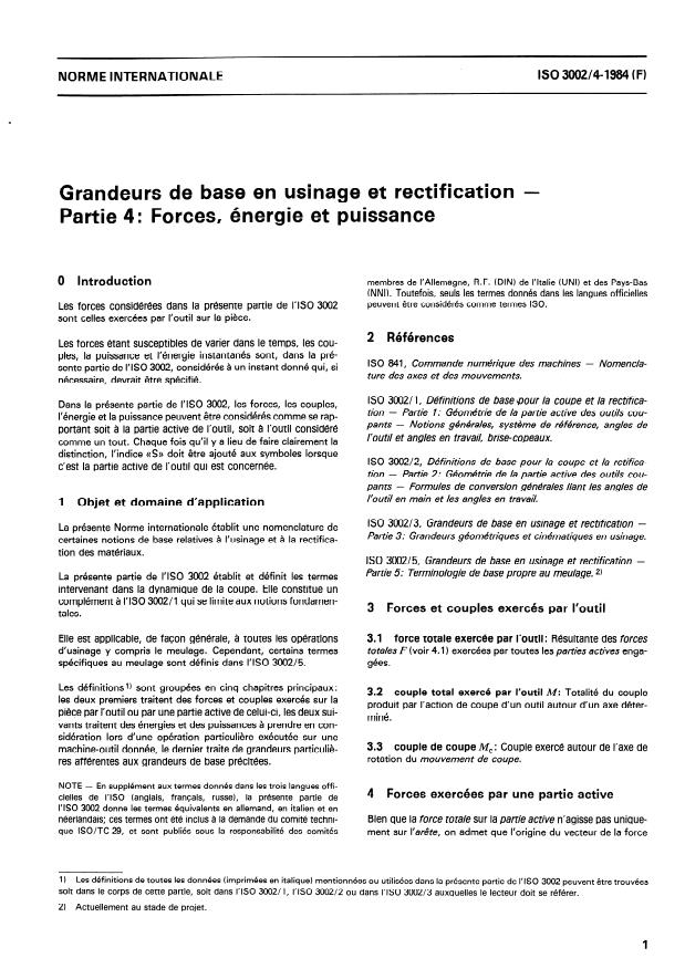 ISO 3002-4:1984 ISO 3002-4:1984 - Grandeurs de base en usinage et rectification - Page 3 preview