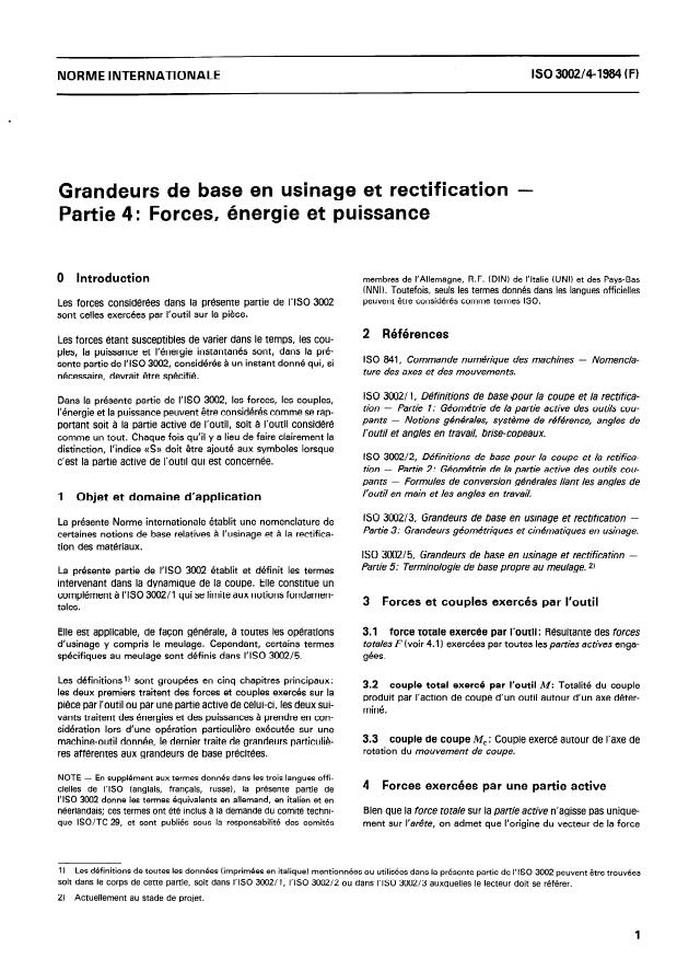 ISO 3002-4:1984 ISO 3002-4:1984 - Grandeurs de base en usinage et rectification - Page 3 preview