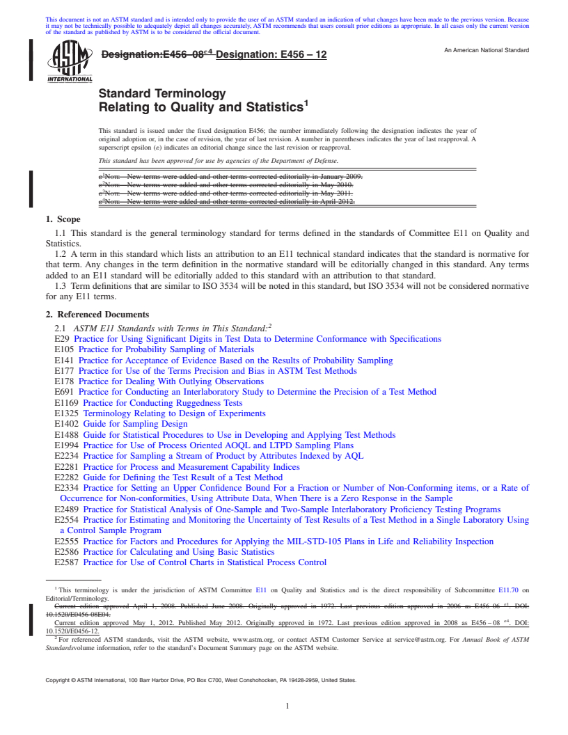 REDLINE ASTM E456-12 - Standard Terminology  Relating to Quality and Statistics