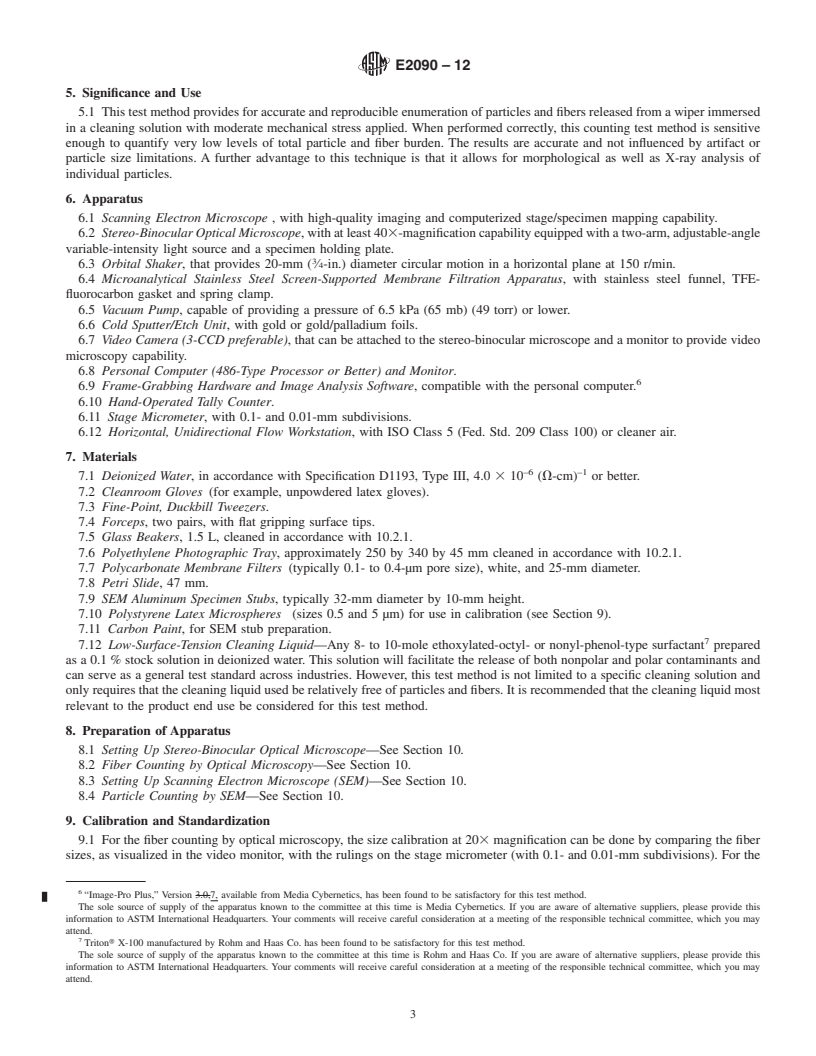REDLINE ASTM E2090-12 - Standard Test Method for Size-Differentiated Counting of Particles and Fibers Released from Cleanroom Wipers Using Optical and Scanning Electron Microscopy