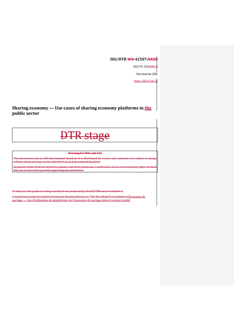 REDLINE ISO/TR 42507 - Sharing economy — Use cases of sharing economy platforms in the public sector
Released:10/22/2024