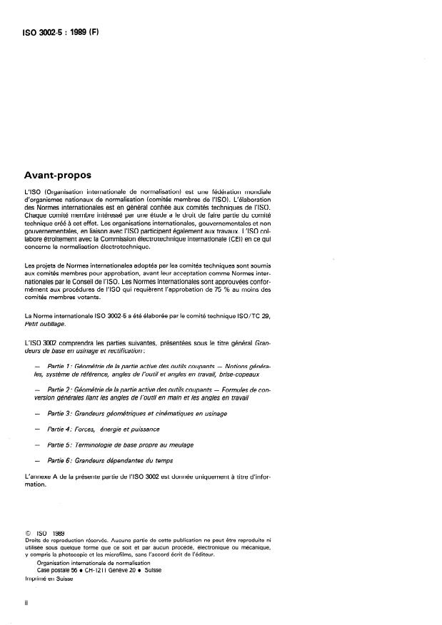 ISO 3002-5:1989 ISO 3002-5:1989 - Grandeurs de base en usinage et rectification - Page 2 preview