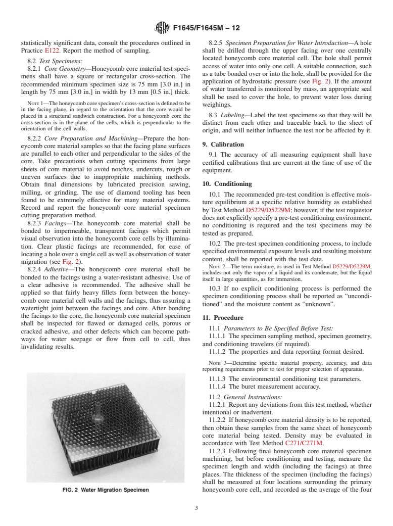 ASTM F1645/F1645M-12 - Standard Test Method for  Water Migration in Honeycomb Core Materials