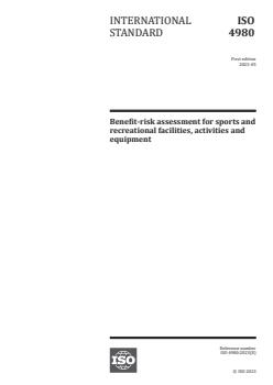 ISO 4980:2023 - Benefit-risk assessment for sports and recreational facilities, activities and equipment
Released:19. 05. 2023 - Page 1 preview