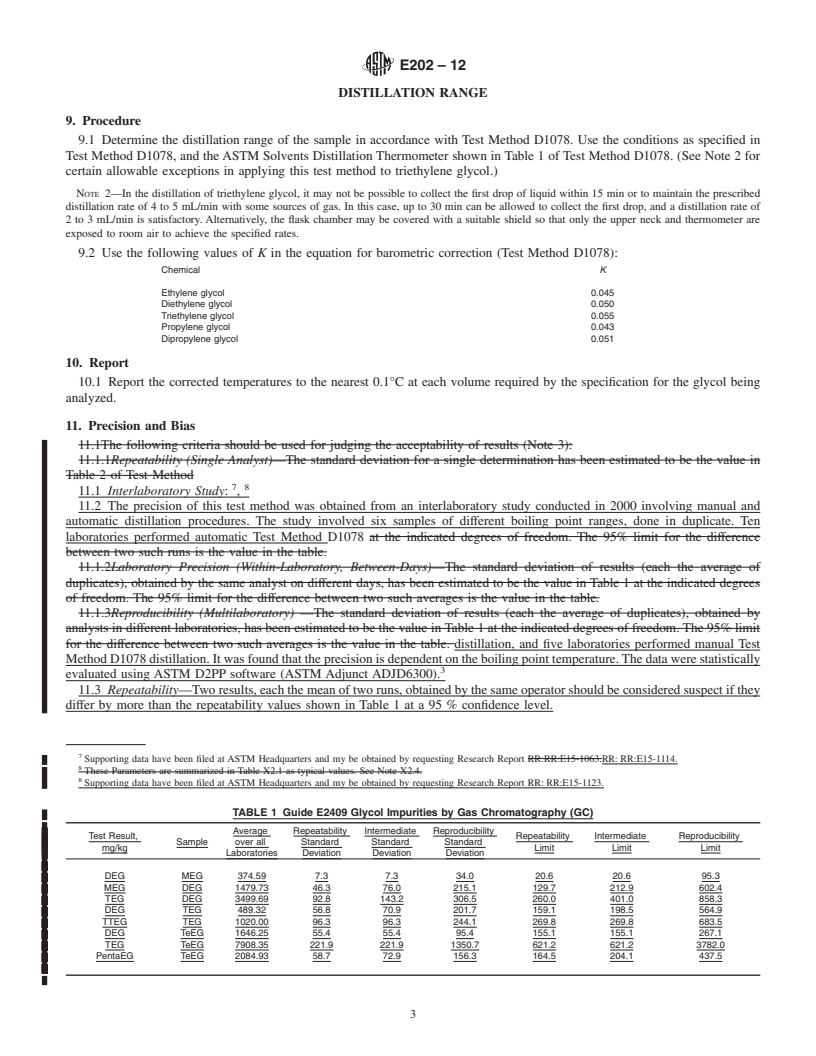 REDLINE ASTM E202-12 - Standard Test Methods for  Analysis of Ethylene Glycols and Propylene Glycols