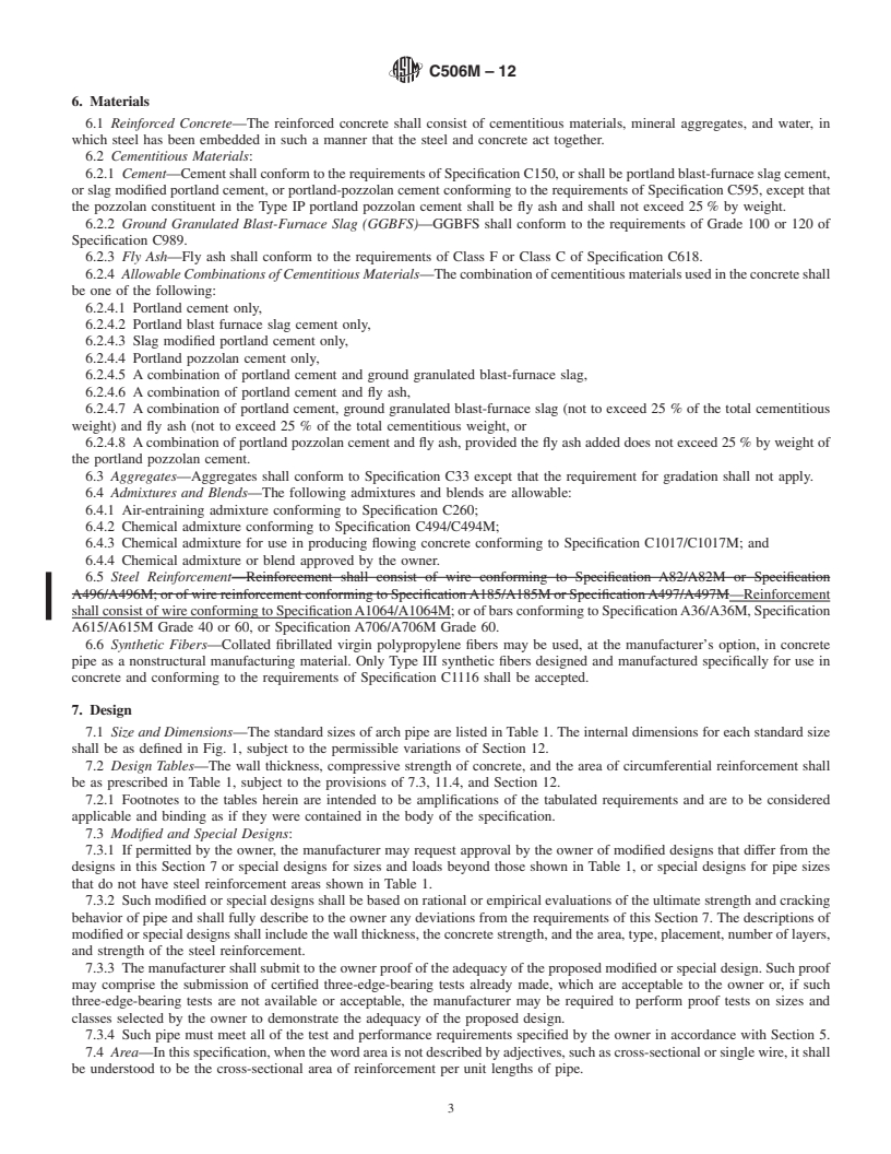 REDLINE ASTM C506M-12 - Standard Specification for  Reinforced Concrete Arch Culvert, Storm Drain, and Sewer Pipe (Metric)