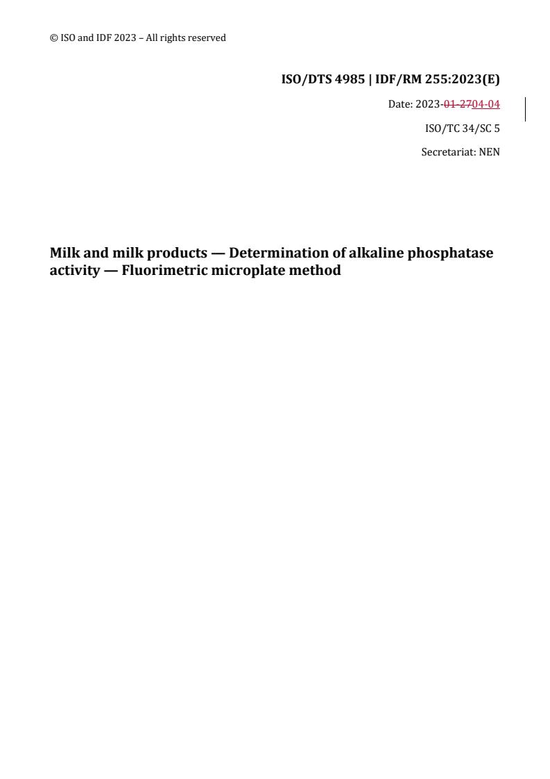 REDLINE ISO/DTS 4985 - Milk and milk products — Determination of alkaline phosphatase activity — Fluorimetric microplate method
Released:5. 04. 2023