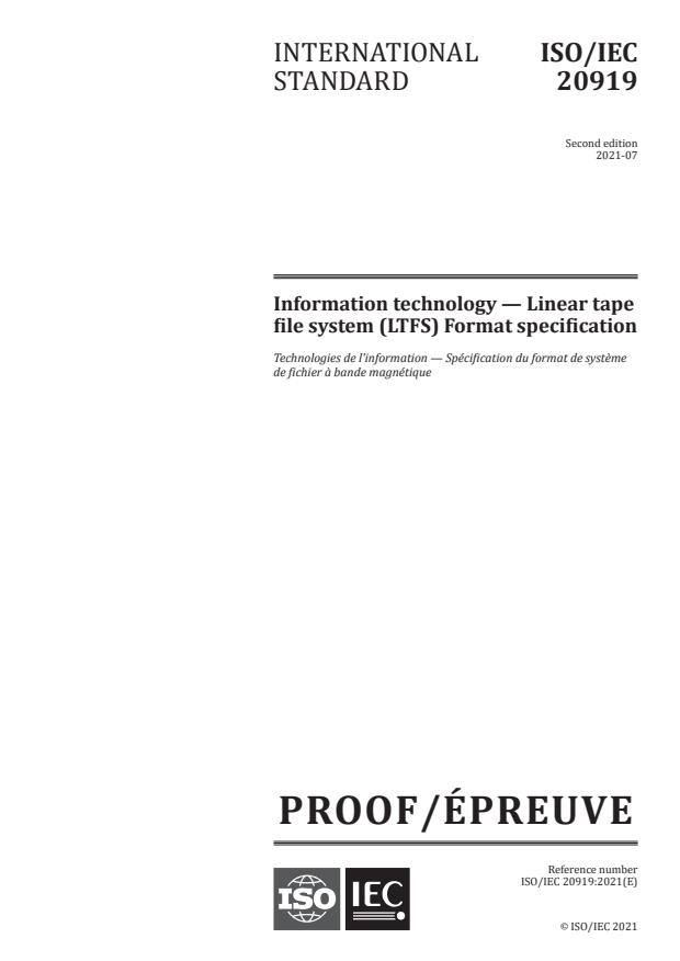 ISO/IEC PRF 20919 - Information technology -- Linear tape file system (LTFS) Format specification
