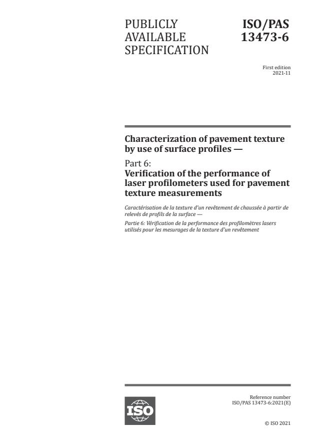 ISO/PAS 13473-6:2021 - Characterization of pavement texture by use of surface profiles
