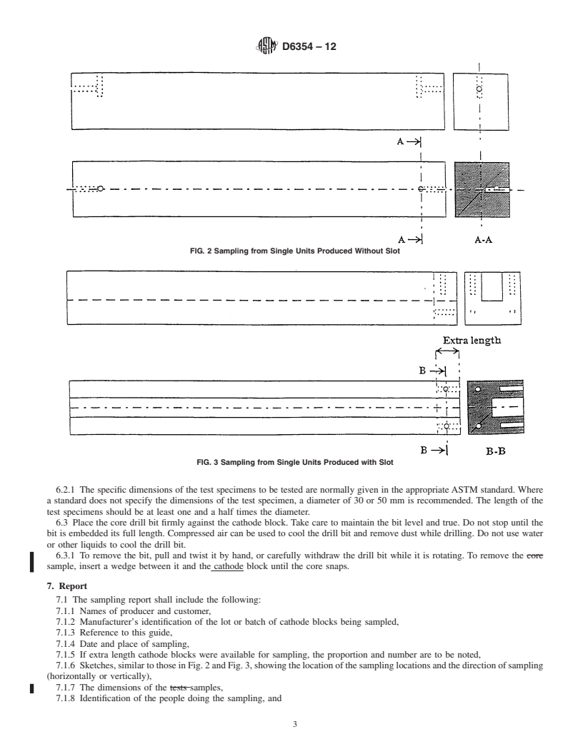 REDLINE ASTM D6354-12 - Standard Guide for Sampling Plan and Core Sampling of Carbon Cathode Blocks Used in Aluminum Production