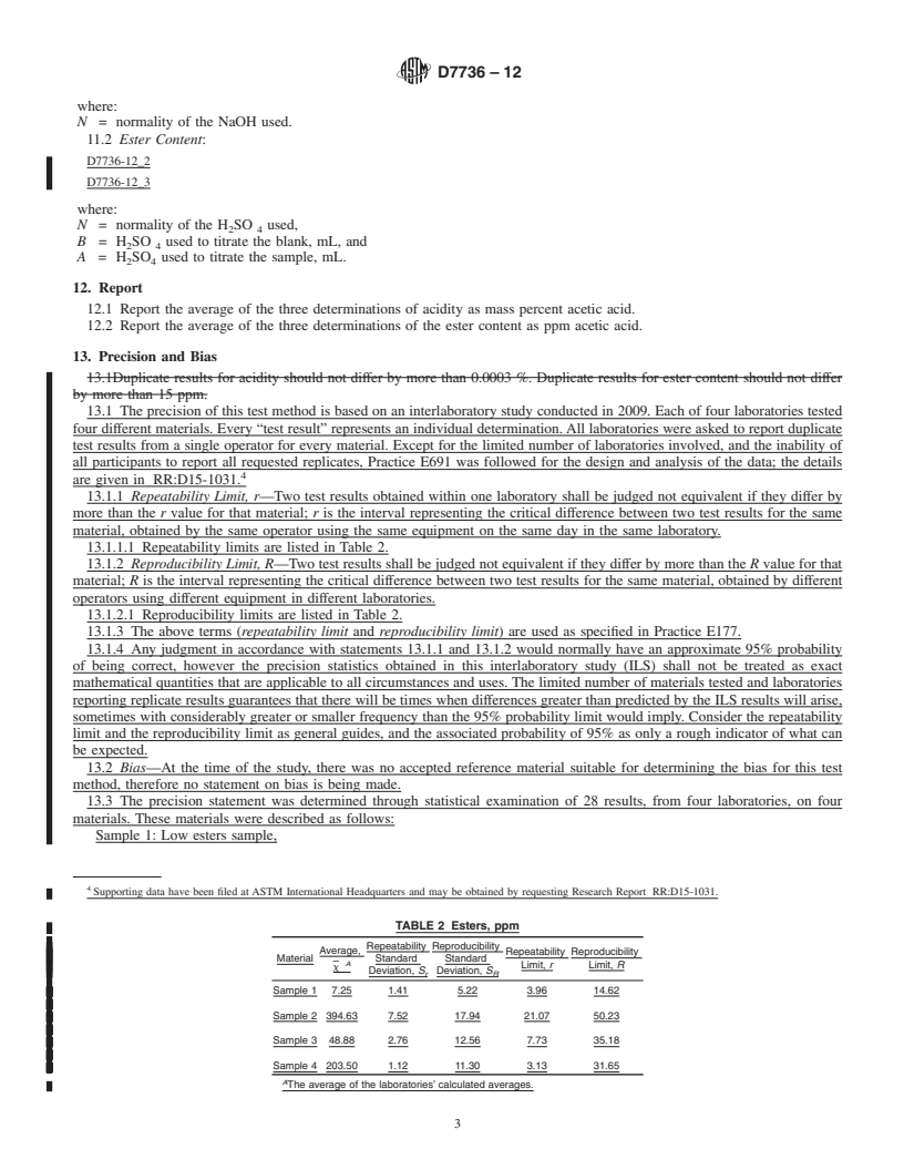 REDLINE ASTM D7736-12 - Standard Test Method for Determination of Acids and Glycol Esters in Ethylene Glycol