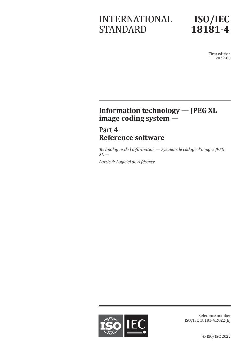 ISO/IEC 18181-4:2022 - Information technology — JPEG XL image coding system — Part 4: Reference software
Released:5. 08. 2022