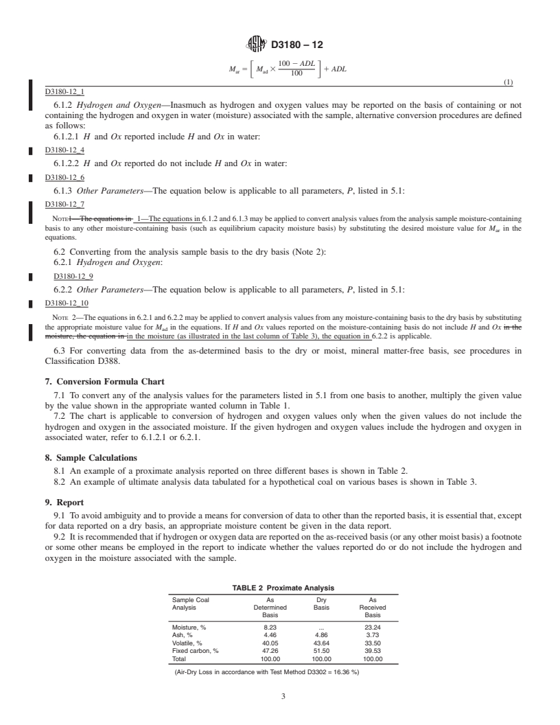 REDLINE ASTM D3180-12 - Standard Practice for  Calculating Coal and Coke Analyses from As-Determined to Different Bases