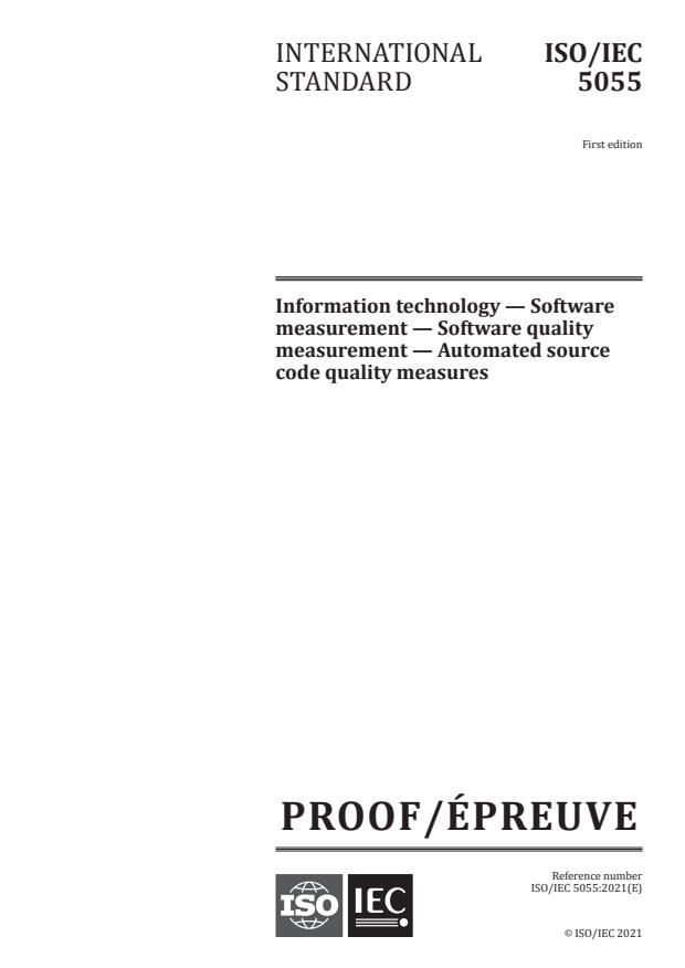 ISO/IEC PRF 5055:Version 20-feb-2021 - Information technology -- Software measurement -- Software quality measurement -- Automated source code quality measures