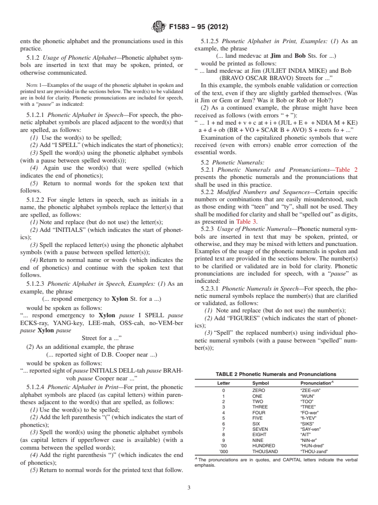 ASTM F1583-95(2012) - Standard Practice for Communications Procedures&mdash;Phonetics