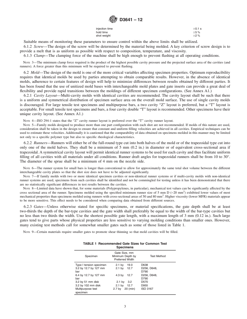 REDLINE ASTM D3641-12 - Standard Practice for Injection Molding Test Specimens of Thermoplastic Molding and Extrusion Materials