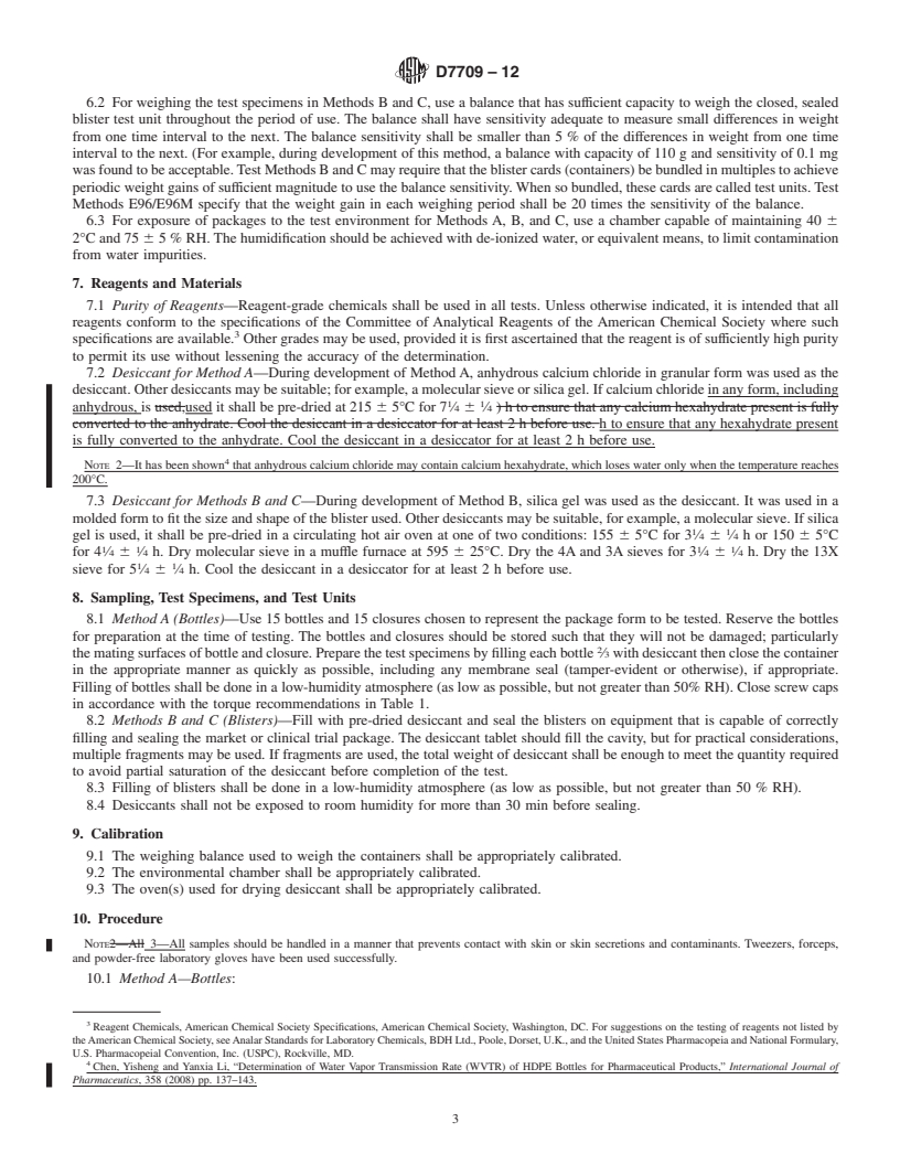 REDLINE ASTM D7709-12 - Standard Test Methods for Measuring Water Vapor Transmission Rate (WVTR) of Pharmaceutical Bottles and Blisters