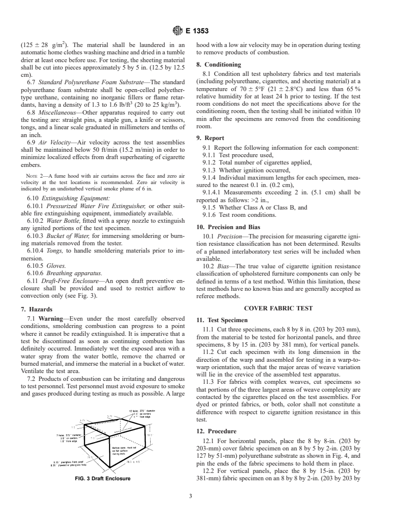 ASTM E1353-99 - Standard Test Methods for Cigarette Ignition Resistance of Components of Upholstered Furniture