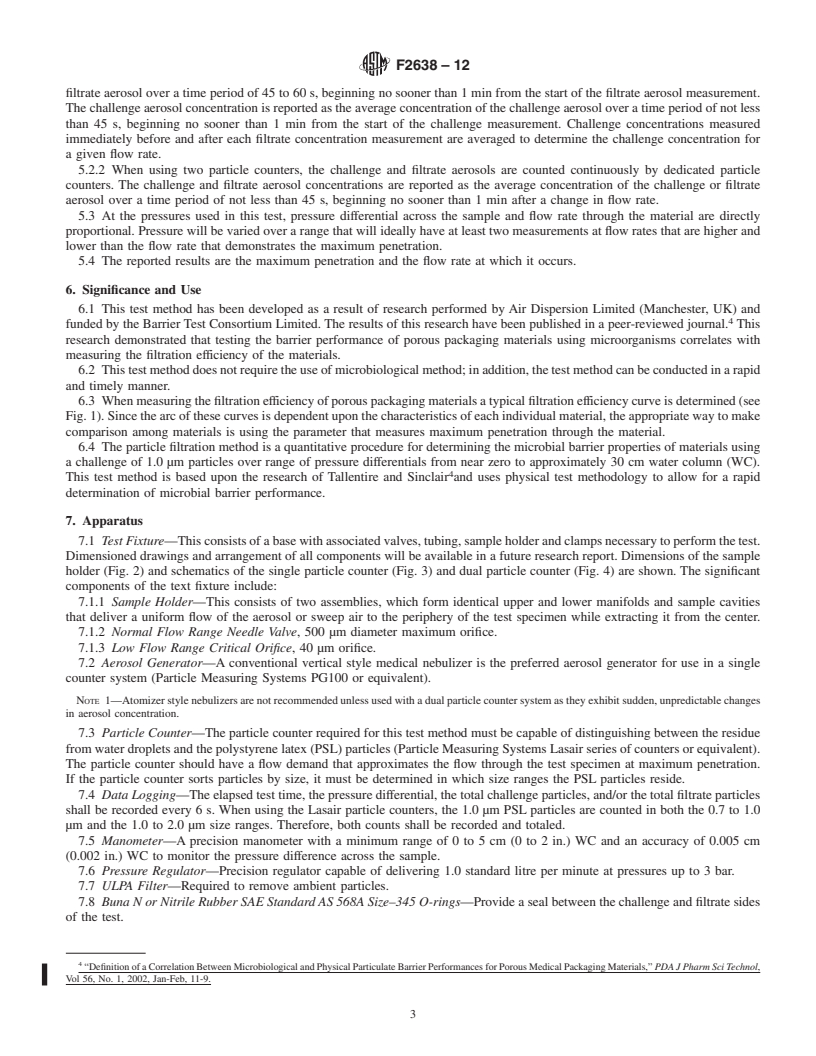 REDLINE ASTM F2638-12 - Standard Test Method for Using Aerosol Filtration for Measuring the Performance of Porous Packaging Materials as a Surrogate Microbial Barrier