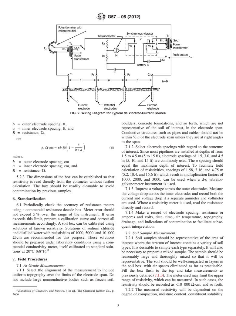 ASTM G57-06(2012) - Standard Test Method for Field Measurement of Soil Resistivity Using the Wenner Four-Electrode Method