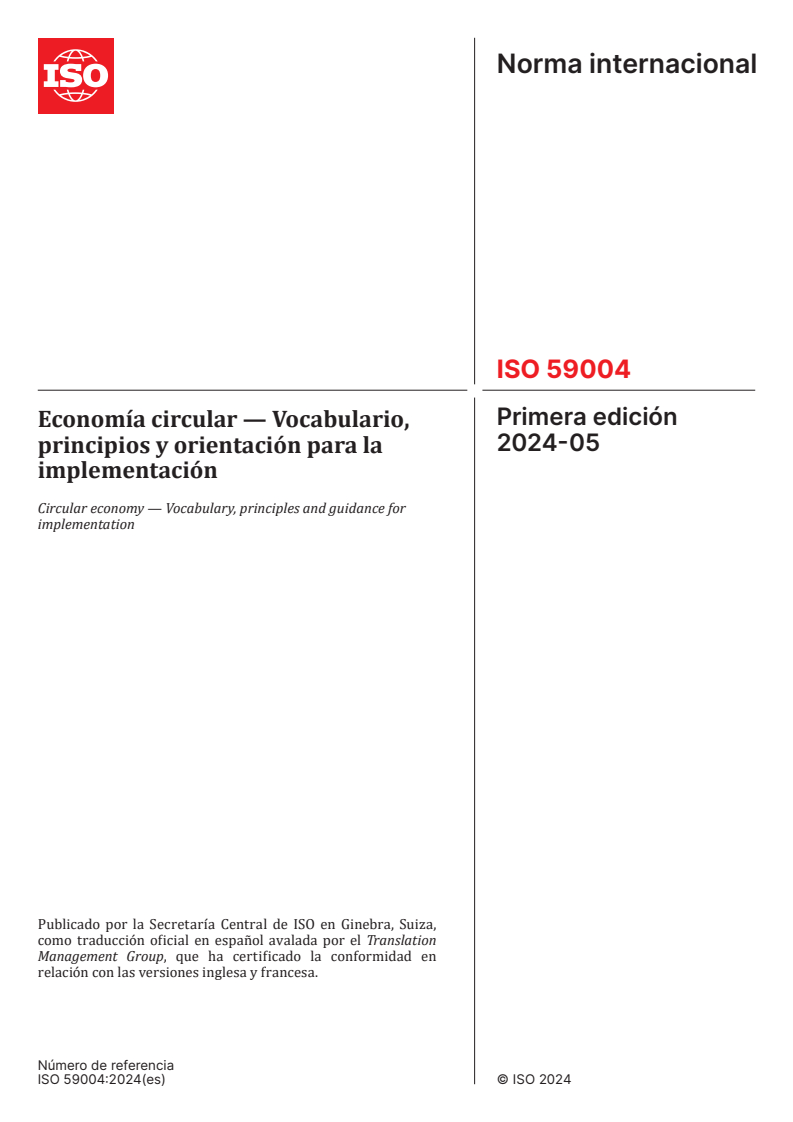 ISO 59004:2024 - Circular economy — Vocabulary, principles and guidance for implementation
Released:12/5/2024